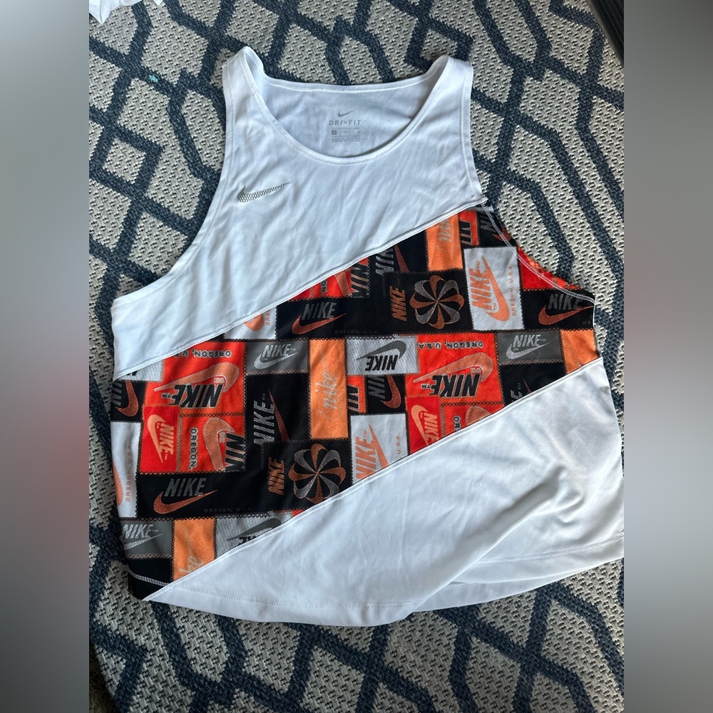 Nike White and Orange Tank Top